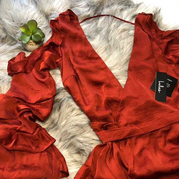 ♨️Lovely As Always Rust Red Satin Wrap Maxi Dress - Picture 7 of 11